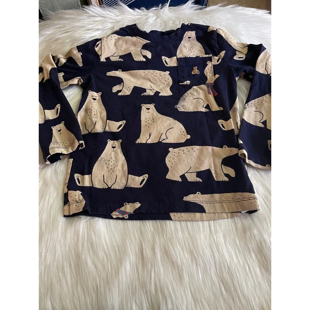Gap Baby Boy's Navy Blue Cream Polar Bear Long Sleeve Top & Jogger Set Size 6